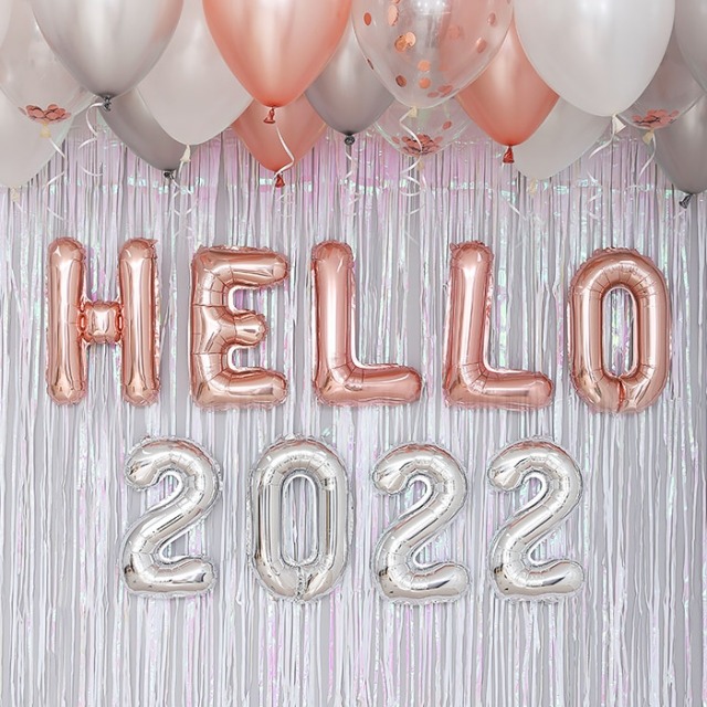 HELLO 2022 신년파티 장식세트 로즈골드톤