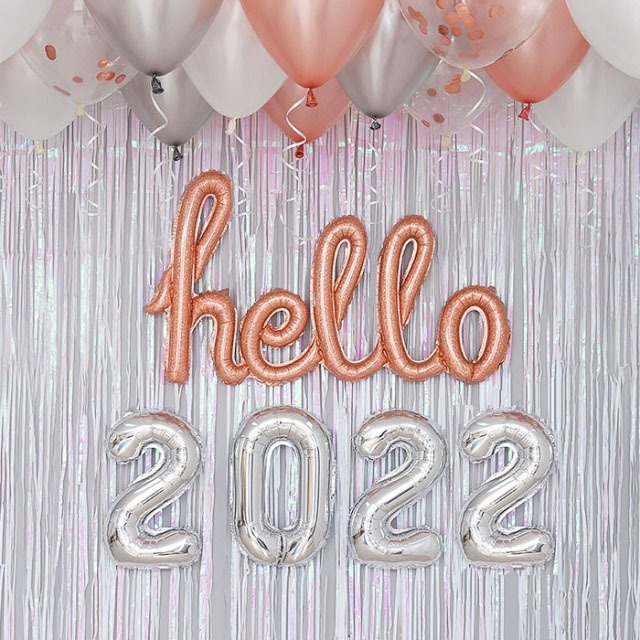 필기체 hello 2022 신년파티 장식세트 로즈골드톤