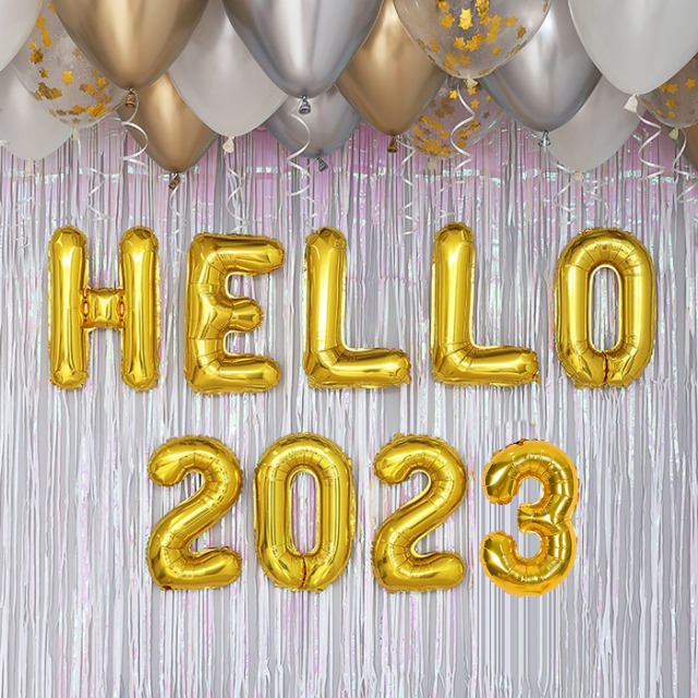 HELLO 2023 신년파티 장식세트 골드톤